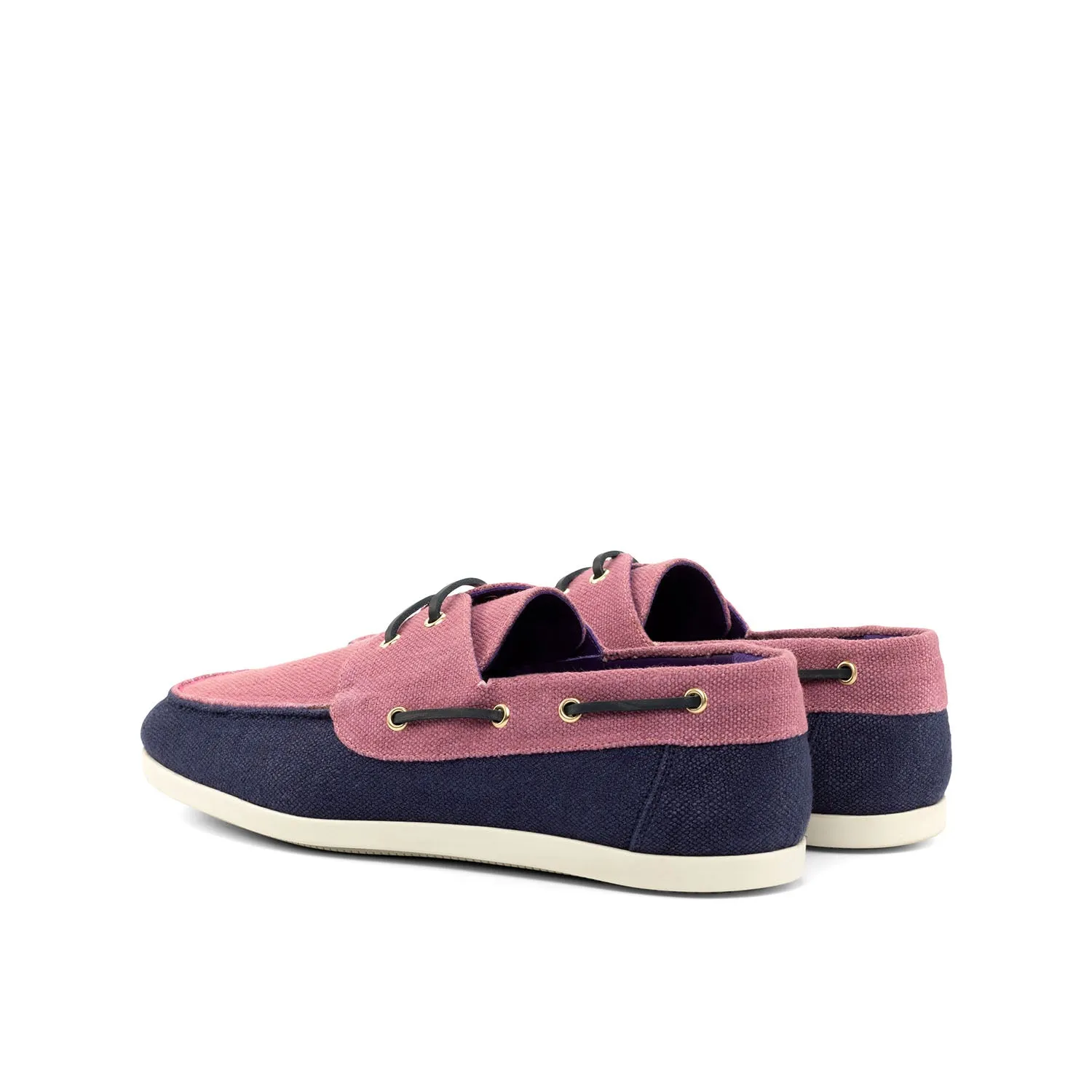 Ambrogio Bespoke Custom Men's Shoes Plum & Navy Linen Fabric Boat Loafers (AMB2156)