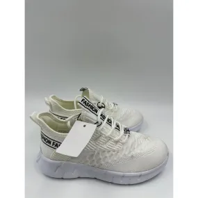 Big Kids/Youth Size 4, White Knit Sneaker, Slip-on with laces and Foam Sole