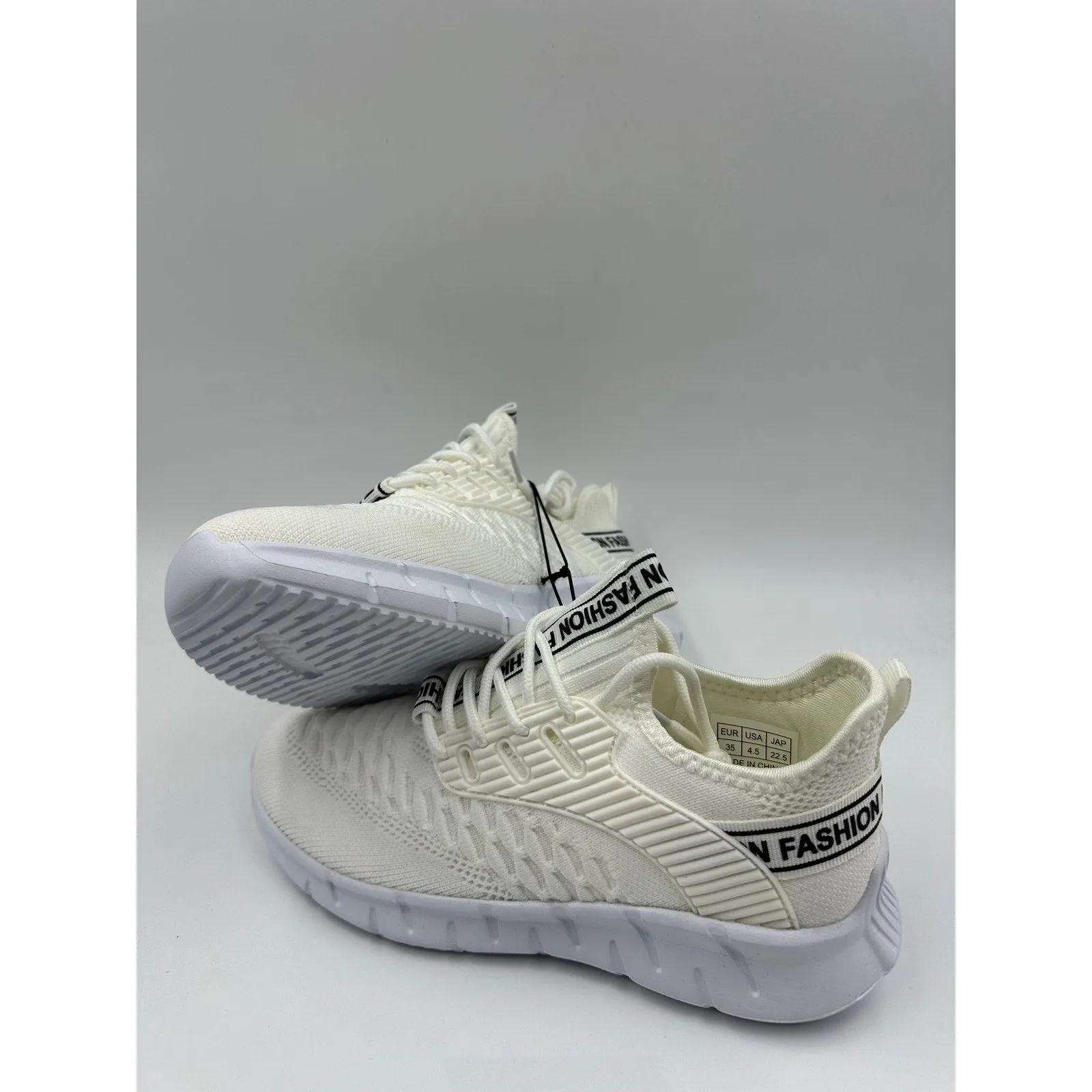 Big Kids/Youth Size 4, White Knit Sneaker, Slip-on with laces and Foam Sole