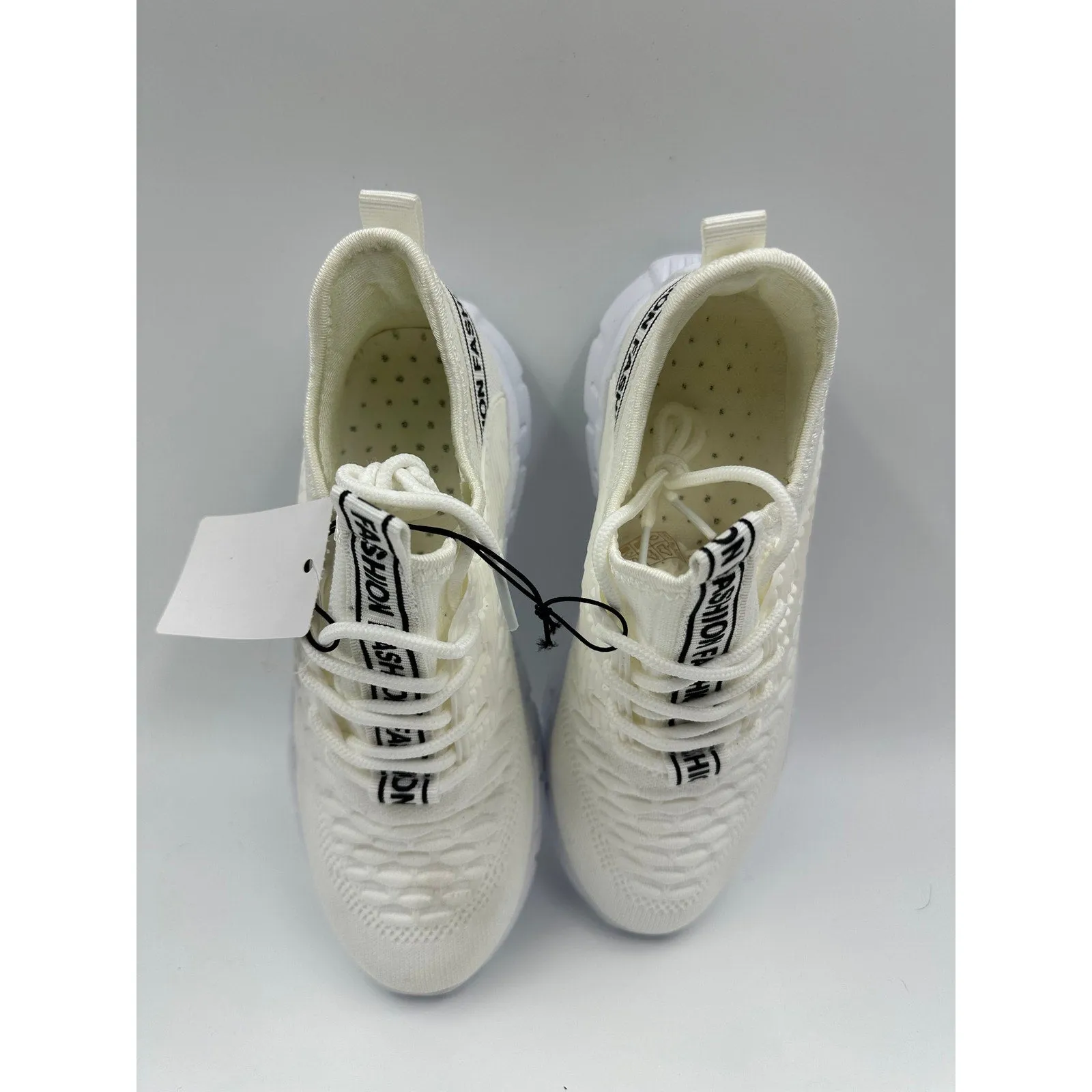 Big Kids/Youth Size 4, White Knit Sneaker, Slip-on with laces and Foam Sole