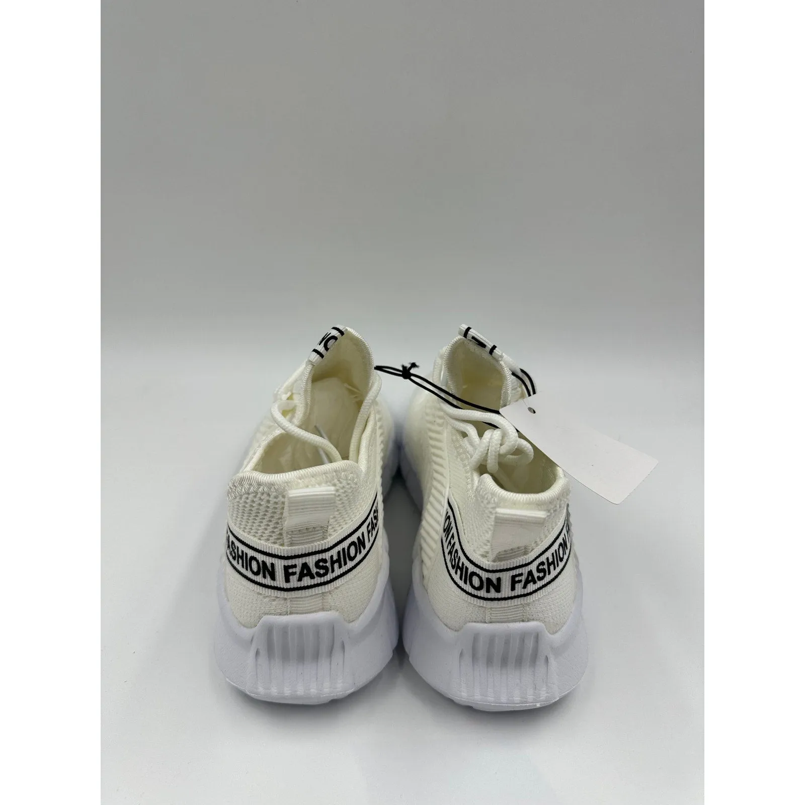 Big Kids/Youth Size 4, White Knit Sneaker, Slip-on with laces and Foam Sole